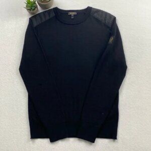 Belstaff Kerrigan Wool Shoulder Patch Sleeve Embroidery Crewneck Sweater (Black)